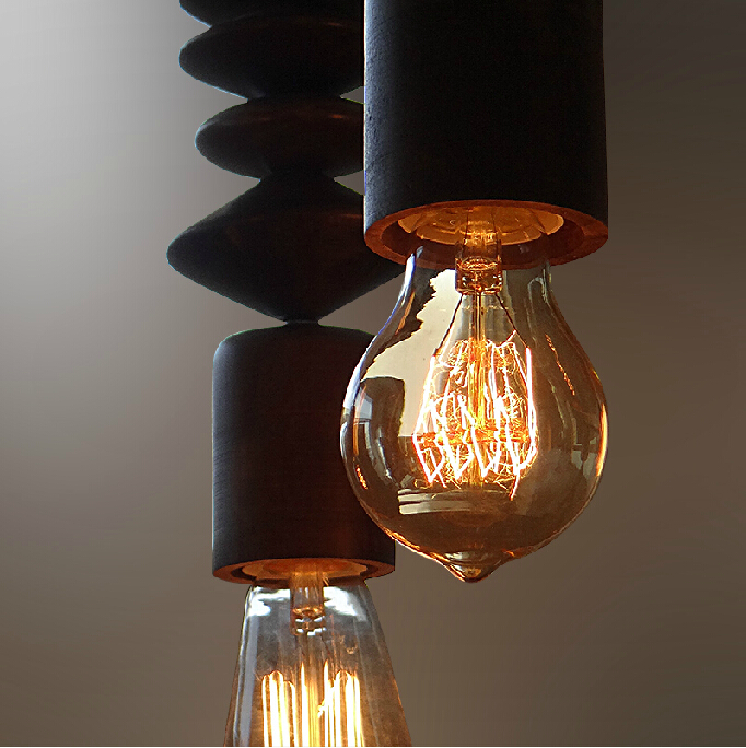 vintage loft antique oak wooden shade handmade wood e27 bulb led hanging pendant lamp wooden desk lighting modern light 110-240v